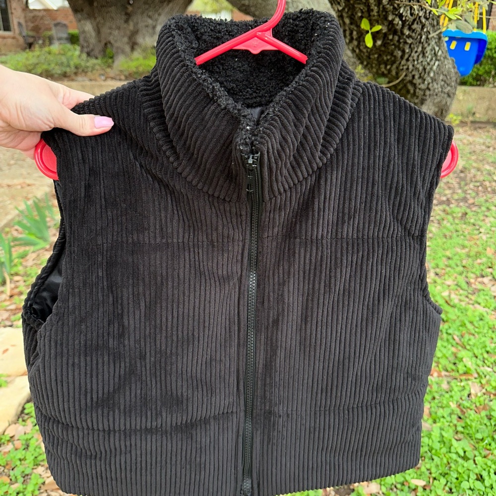 Black Corduroy Crop Mock Neck Vest